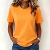 Camiseta de manga corta de color liso con cuello redondo, estilo europeo y americano, para mujer, un top de verano casual y moderno