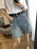 Shorts de mezclilla rotos de cintura alta para mujer, nuevo estilo verano 2026, corte holgado, adelgazantes, línea A, pantalones de pierna ancha de longitud media