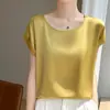 Regata de acetato acetinado de venda quente no verão com gola redonda, corte solto, mangas caídas, cor sólida, camiseta versátil, top moderno que afina para mulheres