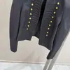 Abrigo Corto Dorado de Doble Fila con Cordón, Estilo Vintage Otoño 2026, para Mujer, Cuello Alto, Hombros Acolchados, Estilo Palacio, Corte Ajustado, Blazer de Moda