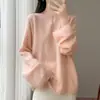 Nuevo Suéter de Punto Redondo de Lana Pura Estilo Perezoso Otoño/Invierno 2026 Manga Larga para Mujer Calado Color Sólido Suéter de Lana Top