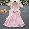 Vestido Vermelho Acinturado de Renda com Gola Boneca Estilo Socialite para Mulheres, Estilo Puro Desejo de Verão, Longo Elegante para o Trabalho