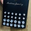 Europa y Estados Unidos temperamento simple comercio exterior Amazon AliExpress aretes de circonita con garra aretes aretes traje de 12 aretes de diamantes