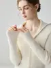 Suéter de lapela em cashmere 100% puro, emagrecedor e elegante, para mulheres, zíper duplo, gola alta, jaqueta cardigã de tricô