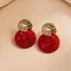 Pendientes de Botón Redondos de Madera Roja Transfronterizos Europeos y Americanos Pendiente de Colgante Moda Temperamento Pendientes Simples Lujo Ligero Sensación de Alta Gama Accesorios de Pendientes para Mujeres