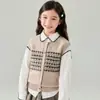 Chaleco de Punto Jacquard de Lana sin Mangas para Niños y Niñas, Otoño e Invierno, Chaleco de Punto Cardigan de Cuello Redondo para Niños Grandes