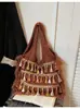 Bolso de Punto Estilo Étnico Transfronterizo para Mujer, Gran Capacidad, Nuevo 2026 Otoño e Invierno Versátil con Borlas para Hombro, Bolso Tote de Estudiante