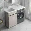 Combinación de gabinete de lavandería para balcón de aluminio tipo panal sin tabla de lavar, personalizable, integrado con gabinete para lavadora de carga frontal y fregadero