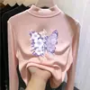 Camiseta base de forro polar cepillado para niños, cuello semi-alto, para niñas, ropa interior cálida para otoño e invierno, adecuada para niños mayores