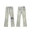 Jeans de estilo americano para mujer, de calle, combinan con todo, look estilizado, lavados, con estampado elegante, corte ajustado, estilo microacampanado, estilo Ins
