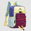Mochila de náilon plissada color block em tons de macaron, bolsa de cordão colorida para caminhada ao ar livre, mochila casual leve
