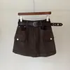 Shorts de Trabajo para Mujer Falda Adelgazante Cinturón Multibolsillos Shorts Casuales Versátiles Falda Media Anti-Exposición Falda Mini de Corte A
