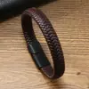 Pulseira masculina de couro de vaca tecida à mão estilo vintage transfronteiriça pulseira de liga de couro com fecho magnético joia pulseira