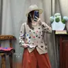 Chegada Nova Outono 2026 Estilo Coreano Solto Casual Gola Redonda Botão Único Padrão de Coração Cardigan de Tricô para Mulheres Suéter de Algodão MHT