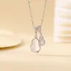 Yuebao Joias Prata Esterlina S925 Calcedônia Branca Oca Dupla Abóbora Corrente de Clavícula Versátil Estilo Nacional Suave Item Quente Xiaohongshu