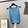 Camisola de Seda de Hielo para Mujer, Adecuada para Usar Debajo de un Traje, Moda de Punto Estilo Chanel, Blusa de Verano sin Mangas con Botones