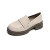Mocasines de cuero genuino con suela gruesa para mujer, nuevos zapatos pequeños de cuero vintage 2026, zapatos de mujer sin cordones con tacón grueso y suela blanda