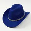 Chapéu Fedora Jeans Retro Americano com Pérolas Chapéu Western de Lã de Aba Larga Roupa de Garota Popular Chapéu de Jazz Bestseller Transfronteiriço