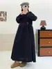 Vestido Longo Feminino Estilo Japonês Mori Girl Outono 2025 Bordado Floral Manga Longa Gola Redonda Cobrindo a Carne Emagrecimento Solto