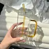 Taza Cuadrada de Vidrio al por Mayor con Separación de Té y Agua, Taza con Popote, Taza Transparente de Vidrio de Borosilicato Alto, Resistente a Altas Temperaturas