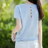 Camiseta de Manga Corta para Mujer Estilo Old Money, Cuello Redondo, Corte Holgado, Adelgazante, Suéter de Punto de Bambú, Moderno, Transpirable, Fresco, Nuevo Top