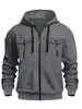 Moletom Masculino Europeu Outono e Inverno com Múltiplos Bolsos Casual Tendência Zíper Pulôver com Capuz Jaqueta Esportiva Casual