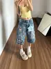 Jeans de Mezclilla Estampados Patchwork con Forma de Estrella Retro Americano para Mujer, Verano Ajuste Holgado, Adelgazantes de Calle Rectos de Pierna Ancha Acortados