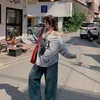 [Fábrica de Diseño Propio Lista para Entrega] Sudadera de Hombro Caído con Estampado de Letras Diseñada para Mujer en Otoño Top Holgado Off-Shoulder