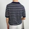 Camisa Polo Rayada de Seda de Hielo de Verano Nueva Estilo Coreano para Hombre, de Manga Corta, Moderna, Versátil, Sencilla y a la Moda, con Cuello Camisero para Hombre