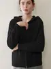 Sudadera con cremallera para otoño e invierno, abrigo 100% cachemir puro para mujer, versátil, con capucha, holgado, casual, de manga larga, color liso, grueso