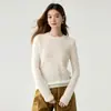 Otoño/Invierno Nuevo 100% Cachemir Cuello Redondo Textura Hueca Capa Base Suave Pegajoso Perezoso Jersey de Punto Suéter de Manga Larga para Mujer