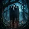 Esqueleto negro de gasa con pelo blanco, fantasma colgante, decoración de árbol de Halloween para exteriores, accesorio de escena de terror para casa embrujada