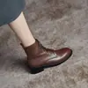 Lujo ligero artículo popular Chengdu zapatos caza de gangas~ Otoño e invierno botas retro Martin piel de vaca de primera capa tacón grueso 3.5cm punta redonda botines