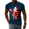 Nova Camiseta Casual Masculina Solta com Gola Redonda da Amazon Moda Estampada de Natal 3D Manga Curta Atacado Masculino T