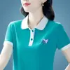 Camiseta de Verano de Manga Corta con Solapa para Madres de Mediana Edad, Nueva Camiseta Elegante con Estampado de Media Manga para Mujeres, Delgado, Rejuvenecedor, Versátil