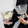 Estilo Ins Padrão Vertical Copo Alto para Sobremesa Vidro Copo para Sorvete Copo para Água com Açúcar Leite Ácido Tigela para Café da Manhã com Aveia Copo para Sorvete