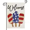 Popular Bandera de Jardín del Día de la Independencia de Amazon Perro Estrella Estampado Material de Lino Bandera Decorativa Americana para Exteriores