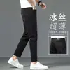 Jeans de verano ligeros Tencel cropped para hombre, pantalones cigarette de corte slim, pantalones de 9 puntos elásticos de seda helada de alta gama 2026