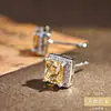 Pendientes de Estilo Popular Incrustados con Piedras Preciosas Naturales, Pendientes de Cristal Amarillo Cubo de Azúcar de Piedra Preciosa Colorida, Pendientes de Cristal Cuadrado de Plata de Ley S925