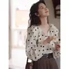 Camisa Fiona Estilo Coreano Primavera Nueva de Lunares Tencel Cuello Muñeca para Mujer, Top Casual de Diseño Único