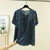 Camisa Floral de Manga Curta Solta Fina com Gola Amarrada Verão 2026 Top Plus Size Camiseta de Manga Curta de Algodão Artificial