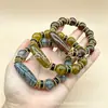 Pulsera de Cuentas Dzi de Xizang con Patrón de Dragón Amarillo, Cuentas Redondas de Flor de Hielo, Pulsera de Ágata con Patrón de Dragón, Unisex, Suministro al por Mayor