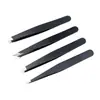 Pinza para cejas acero inoxidable herramientas de belleza negra plana antideslizante oblicua pinza para cejas pinza para cejas pinzas fabricantes venta al por mayor