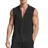 Camisa de lino con solapa de moda europea y americana transfronteriza para hombre, chaleco camiseta sin mangas casual simple suelto de verano fino