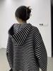 Suéter cardigã listrado com zíper estilo preguiçoso vintage para mulheres, novo casaco de malha casual solto estilo coreano Primavera e Outono 2023