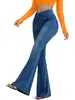 Calça Jeans Flare Feminina de Verão 2026 Cruzada de Cintura Alta com Design Cruzado Flare Jeans Slim-Fit Calça Longa