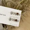 Uñas Portátiles Hechas Completamente a Mano, Elegantes Parches de Manicura Corta Ojo de Gato Color Café Leche, Parches de Uñas Postizas Hexagrama Blanco con Diamante