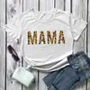 Camiseta de manga corta para mujer con estampado de leopardo, letra MAMA, Día de la Madre, popular en la calle europea y americana