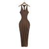 Vestido Longo Sexy Sem Costas Slim-Fit Decote V Estilo Americano Saia Quadril Estilo Férias Menina Quente Cinza Vestido Decote Crianças Verão