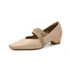 Piel de Vacuno Pulida de Primera Capa~Zapatos de Salón Individuales de Punta Cuadrada con Tiras Cruzadas y Tacón Oculto de Boca Baja 2026 Otoño de Boca Baja Cómodos Zapatos para Mujer